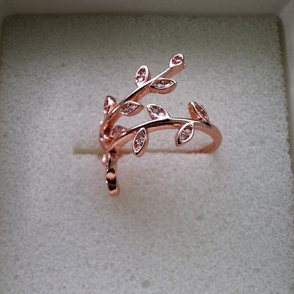NEW Golden NYC 18k Rose Gold-Plated Olive Branch Ring with Swarovski Crystals - Picture 6 of 12